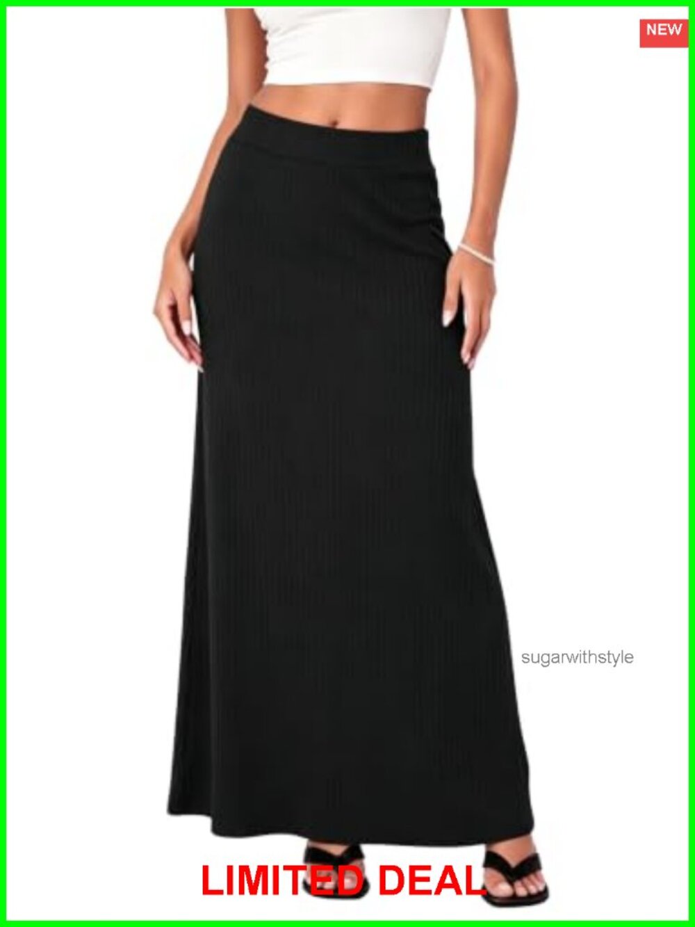 Ribbed Knit High Waist Maxi Skirt Comfy Long Ankle Length Skirt